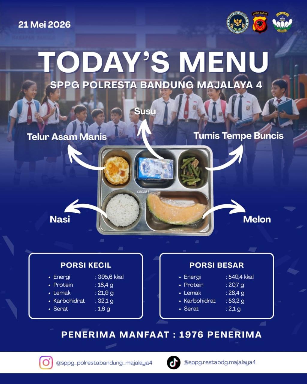 Nasi Putih + Telur Asam Manis + Susu + Tumis Buncis Tempe + Melon