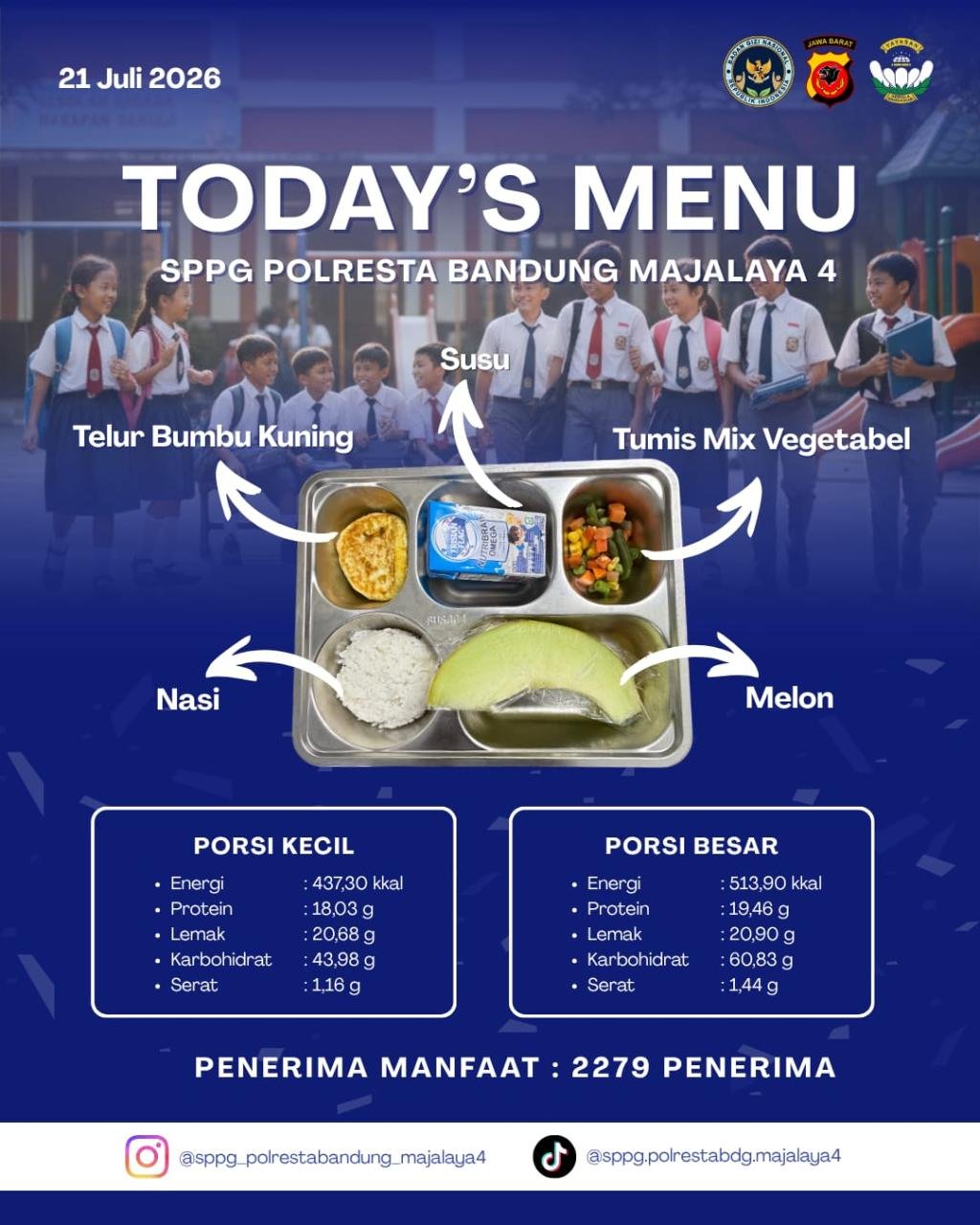 Nasi + Telur Bumbu Kuning + Tumis Mix Vegetabel + Susu + Melon