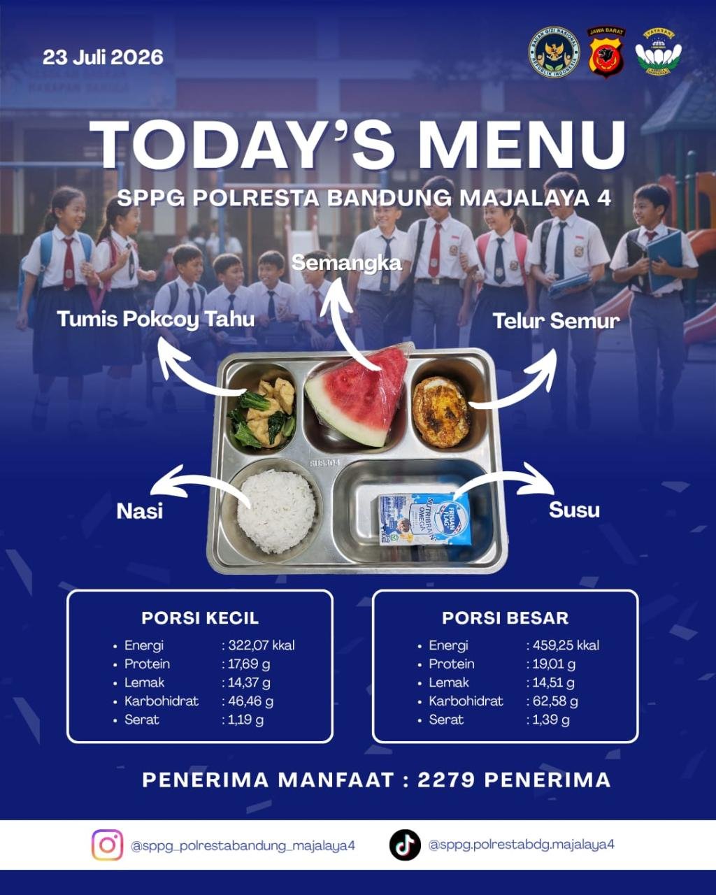 Nasi + Telur Semur + Tumis Tahu Pokcoy + Susu + Semangka