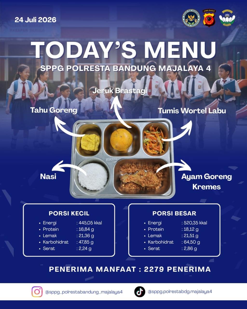 Nasi + Ayam Goreng Kremes + Tahu Goreng + Tumis Wortel Labu + Jeruk Brastagi